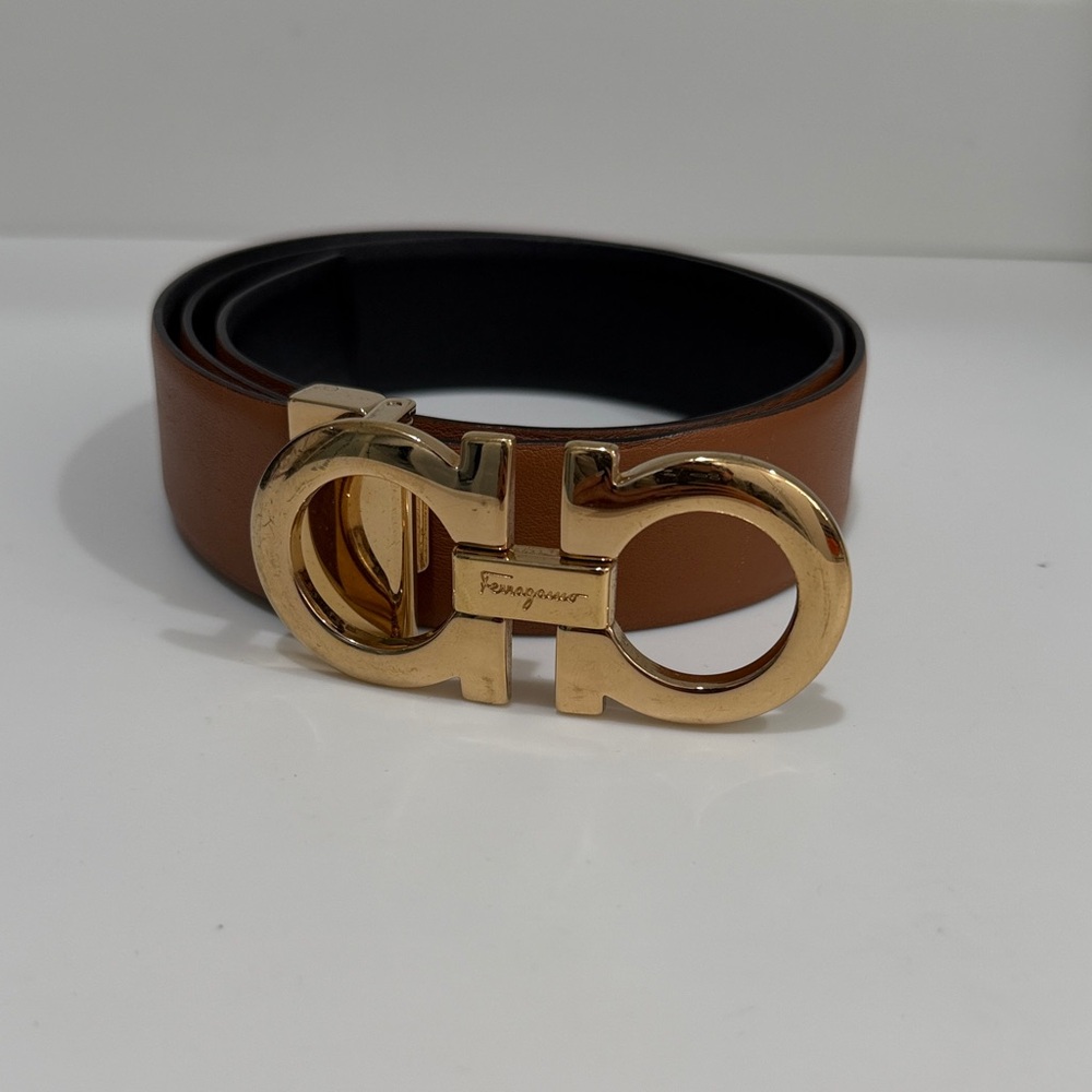 Salvatore Ferragamo Brown Belt with Gold Buckle
